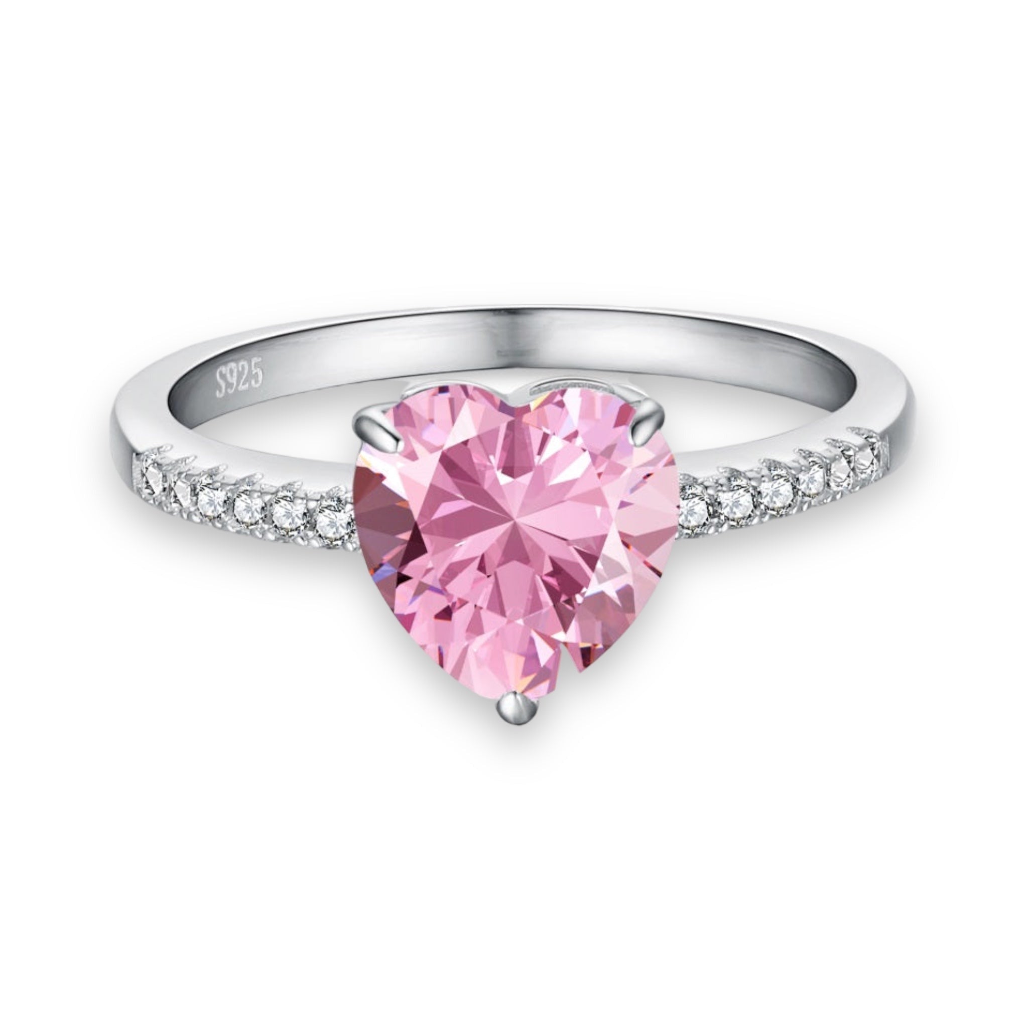 Pink Heart Ring- 925 Sterling Silver Cubic Zirconia
