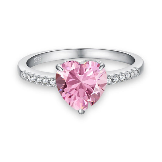 Pink Heart Ring-  925 Sterling Silver Cubic Zirconia