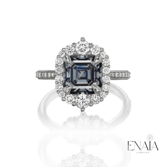 Edith - Dark Grey Emerald Moissanite 2ct